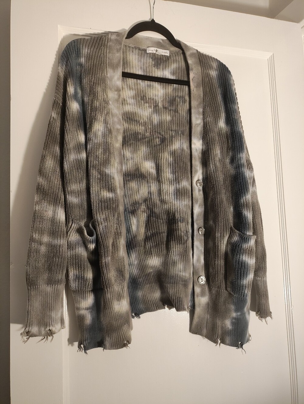 Young Fabulous & Broke M/L Tie Dye Distressed Cardigan Gray 100% Cotton